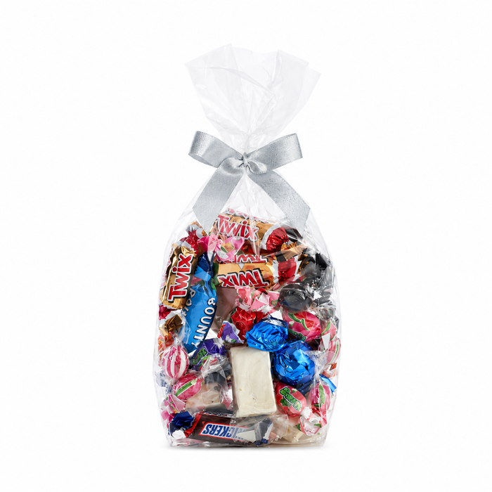 Cellofanpåse med silverrosett, 325 g